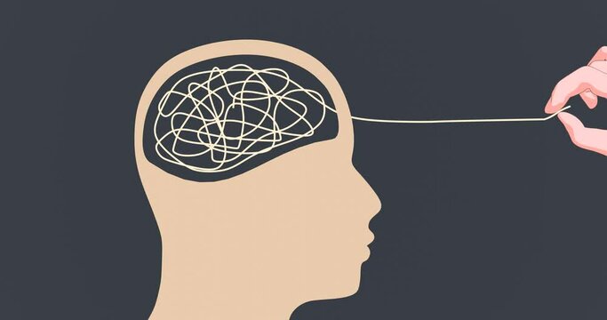 Unraveling tangled tangle. Psychotherapy concept. Metaphor of problem solving, chaos and mess, difficult situation.