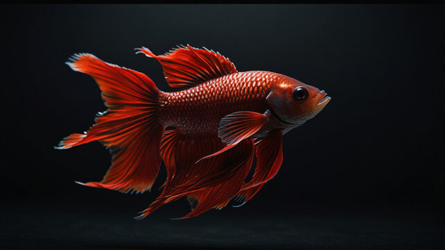 A colorful Siamese fighting fish with flowing fins flares its beauty against a black backdrop