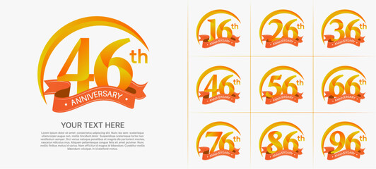 anniversary logotype set vector, orange color with ribbon for special day celebration