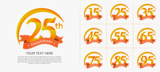 anniversary logotype set vector, orange color with ribbon for special day celebration