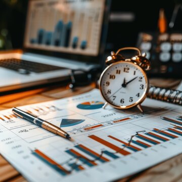 Include a calendar or clock to emphasize the time-sensitive nature of financial analysis.