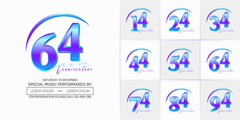 anniversary logotype set vector, blue metallic color with swoosh for special day celebration