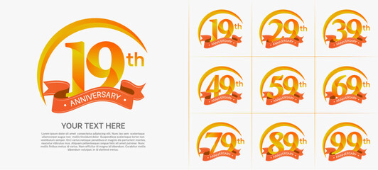 anniversary logotype set vector, orange color with ribbon for special day celebration