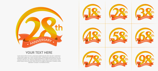 anniversary logotype set vector, orange color with ribbon for special day celebration