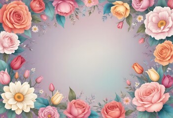 pink roses frame, floral background