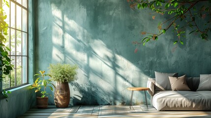 Sunlit Modern Living Room Interior with Comfortable Furnishings. Zoom Virtual Background, Cozy Interior Backdrop, Living Room Background, Virtual Meetings