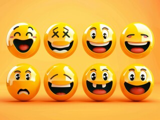 Obraz premium Vector illustration. A set of emoticons. A package of emoji icons. Funny yellow faces. Emoji Day