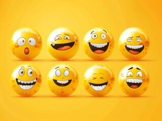 Obraz premium Vector illustration. A set of emoticons. A package of emoji icons. Funny yellow faces. Emoji Day
