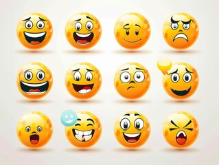 Obraz premium Vector illustration. A set of emoticons. A package of emoji icons. Funny yellow faces. Emoji Day