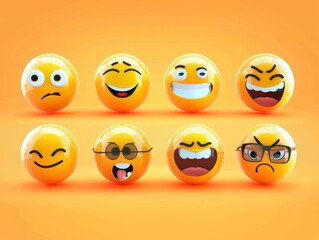 Obraz premium Vector illustration. A set of emoticons. A package of emoji icons. Funny yellow faces. Emoji Day