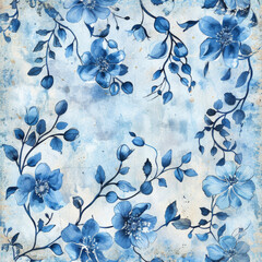 Blue floral background shabby chic watercolor