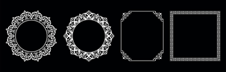 Set of decorative frames Elegant vector element for design in Eastern style, place for text. Floral black and white borders. Lace illustration for invitations and greeting cards.