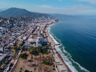 Fototapeta premium Aerial view of shrimp beach in Puerto Vallarta