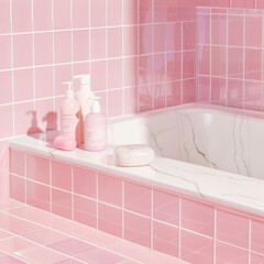 Bathroom with pink tiles