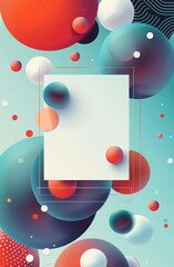 Obraz premium background with a white box in the center, surrounded by floating spheres and geometric shapes, The color red, orange, blue, teal, purple. suitable as a digital art backdrop or cover