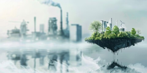 Fototapeta premium The photo shows a floating island with a city.