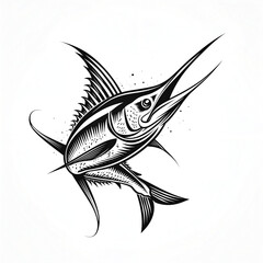 Marlin Fish icon, full body, simple, black on white background