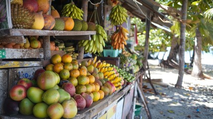 The scent of fresh fruits fills the air at this quaint beachside fruit stand.