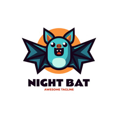 Vector Logo Illustration Night Bat Mascot Cartoon Style.