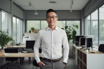 portrait of a businessman in his office looking at the camera