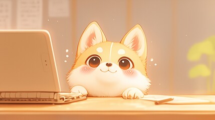 Fototapeta premium デスクワークをしているかわいい犬9