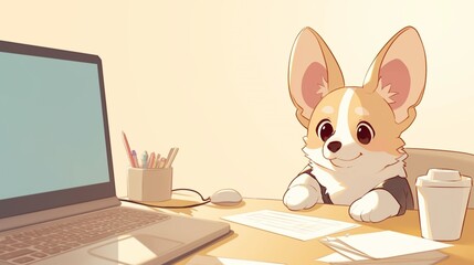 デスクワークをしているかわいい犬15