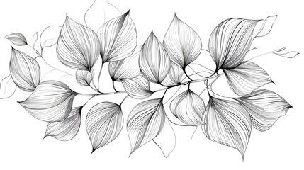 Hand drawn line art design of abstract floral leaves