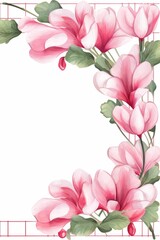 Naklejka premium cyclamen themed frame or border for photos .with delicate pink and white blooms. watercolor illustration, white color background. 