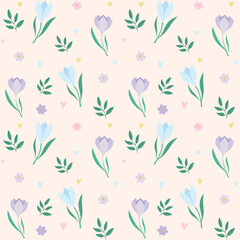 Seamless pattern with spring flowers and snowdrops