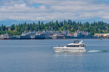 Port Orchard marina and the surrounding landscape WA.