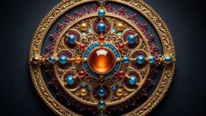 Obraz premium Ornate Gold Brooch with Gems.