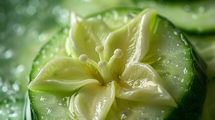 A cleverly carved cucumber flower a unique and refreshing garnish for tropicalthemed salads or garnishing a tropical cocktail.