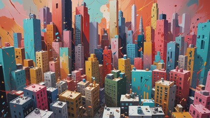 Obraz premium Cityscape with Colorful Buildings.