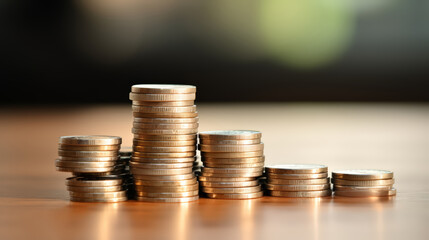 Close up with stack of coin model with blurred background ,Business Finance and Money concept, Money coin stack growing graph with bokeh background,investment concept