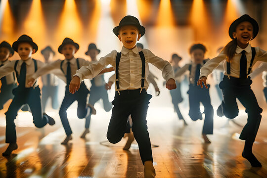 Group of tap dancer children in the studio