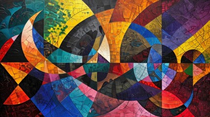 Fototapeta premium Abstract art featuring a mix of shapes and colors representing the symmetries present in the laws of particle physics.