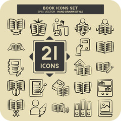 Icon Set Book. related to Education symbol. hand drawn style. simple design illustration