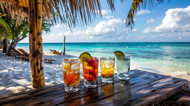 A tropical beach destination with a dedicated drink service offering a wide selection of refreshing beverages to suit every taste.