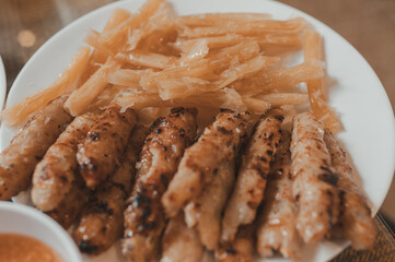 Vietnamese traditional grilled spring rolls served with shrimp dipping sauce