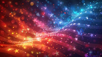 Colorful abstract background with stars and light streaks, perfect for festive and celebratory designs.