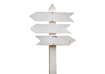 white wooden direction arrow sign isolated on white