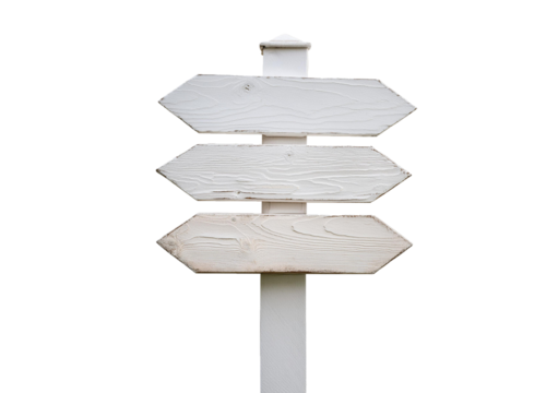 white wooden direction arrow sign isolated on white