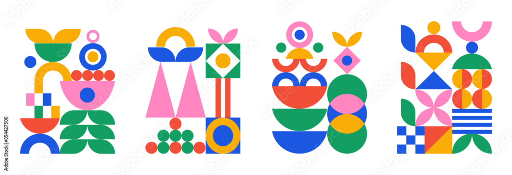 Poster abstract set of colorful geometric elements. trendy minimalistic artistic print. modern design on wh