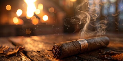 A cigar is lit and smoking, with the smoke rising up and filling the room. Generate AI image