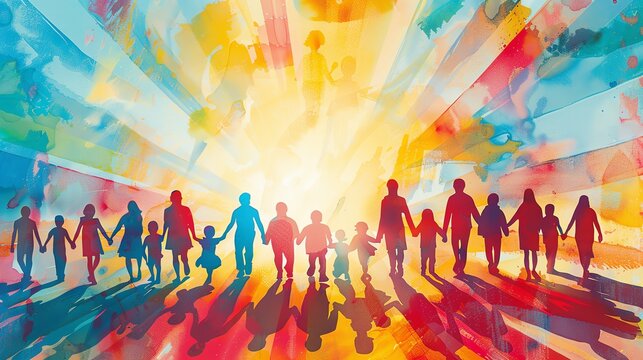 Colorful family reunion banner, vibrant graphics, bold text, welcoming message