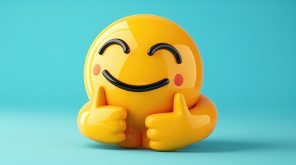 Illustration showing an emoticon with open arms symbolizing a warm hug exchange between individuals in a cartoon render