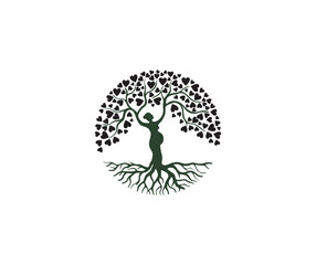 Abstract Human tree logo. Unique Tree Vector illustration with circle and abstract pregnant woman 