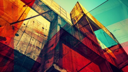 Futuristic Industrial Architecture with Vibrant Textures and Geometric Patterns at Low Angle View