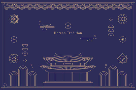 한국 전통 라인 일러스트