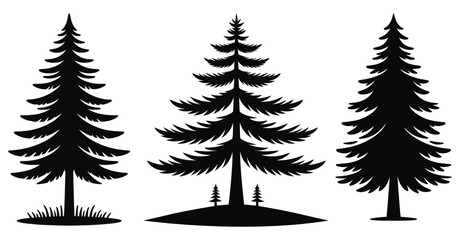 Fototapeta premium Set of Pine Tree silhouettes vector illustration Isolated on White Background